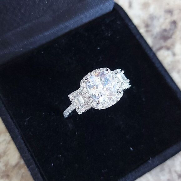 925 Sterling Silver 3 Stone Engagement Wedding Ring - Picture 12 of 16